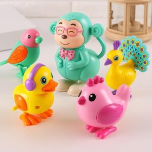 GRAPHENE Wind-Up Key Operated Jumping Animal & Bird Toys for Kids Duck Monkey Peacock and Sparrow Crawling Toys for Toddlers & Infants 1–5 Years Multicolor (Set of 3)