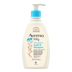 Aveeno Baby Daily Moisture Wash & Shampoo | Gentle Cleanser for Head to Toe | Tear Free & Soap Free Formula with Active Natural Oats | for Dry & Sensitive Skin | US Pediatrician Recommended, 532ml