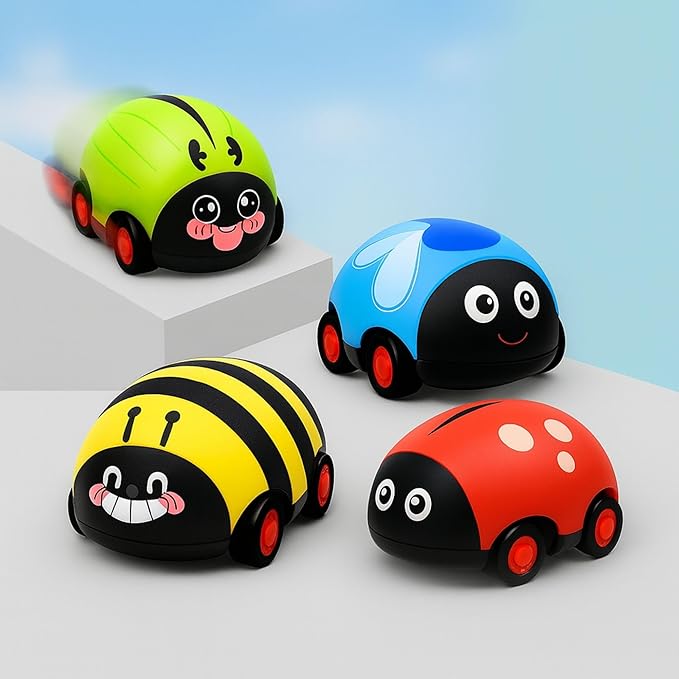 GRAPHENE Pullback Bees Car for Toddler Unbreakable Beetle Toy Cartoon Mini Bugs Friction Powered Push and Go Insect Vehicle Cars 6Month +2 Year Baby Kids Multicolour Pack of 4 Random Design
