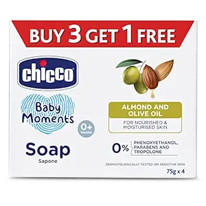 Chicco Baby Moments Soap 75g Buy 3 Get 1 Free For Nourished & Moisturised Skin With Natural Care of Almond & Olive Oil
