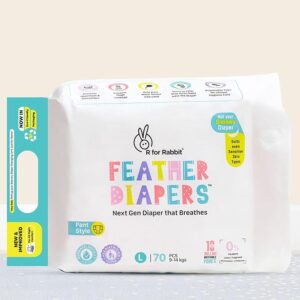 R for Rabbit Large L Size Premium Feather Diaper for Baby 9 to 14 kgs (70 Pack Offer)