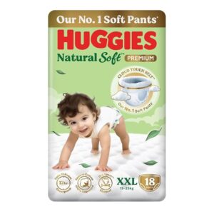 Huggies Natural Soft Premium Baby Diaper Pants, Our No.1 Soft Pants, Double Extra Large (XXL) Size (15-25 Kgs), Pack of 18 diapers | Cloud Softness All over with India's 1st Cloud Touch BeltTM