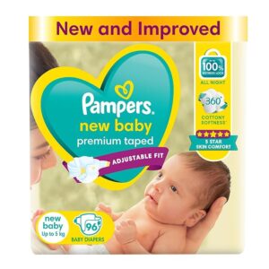Pampers Active Baby Tape Style Baby Diapers, Newborn/Extra Small (NB/XS) Size, 96 Count, Adjustable Fit with 5 star skin protection, Up to 5kg Diapers