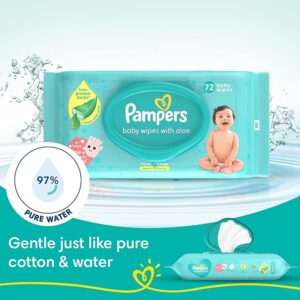 Pampers Baby Gentle Wet Wipes with Lid 288 Count (72 X Pack of 4) | with Aloe Vera and Vitamin E | 97% Pure Water | Paraben free | Combo Pack